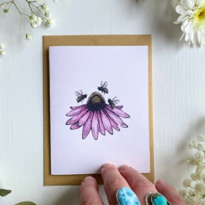 Echinacea + Bees Blank Card